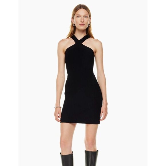 Aritzia Babaton Sculpt Knit Criss Cross‎ Dress Black Bodycon Size M Cocktail - Picture 14 of 14